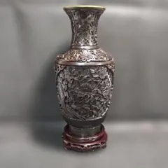 未使用】富士七宝陶器 アンクロス・チャイナ 花瓶 特撰 深紫 鳳凰 25cm