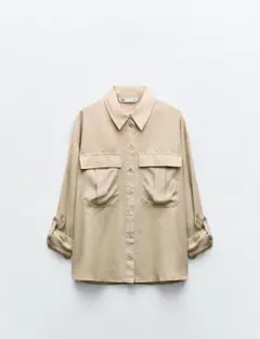 ベージュ 長袖 シャツ ポケット付き　ZARA 新品