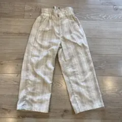 ベージュ系チェック柄ワイドパンツ