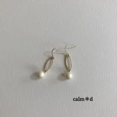 【247】コットンパール 楕円フープ ゴールド ピアス イヤリング ハンドメイド