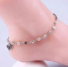 947 銀色 愛心 腳鍊 可調整 飾品 珠寶