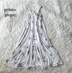 ジェラートピケ　ノースリーブワンピース　ホワイト　花柄