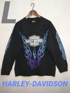 メンズブラック両面リプリント長袖Tシャツ By HARLEY-DAVIDSON