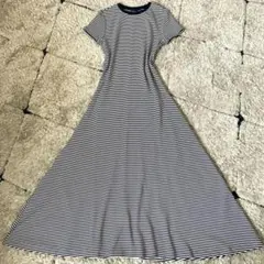【美品✨】ポロラルフローレン　ボーダーロングワンピース　マキシ丈　半袖　フレアM