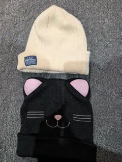 猫耳デザインニット帽とビーニーセット