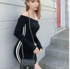Rady ブラック オフショルダー ミニワンピース ギャル セクシー タイト