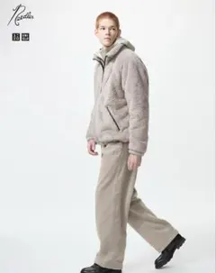 ユニクロ　ニードルズ　フリースワイドパンツ　Lベージュ　新品未使用タグ付き