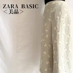 美品　ザラベーシック　ワイドシルエット　ボタニカルデザイン　ガウチョパンツ