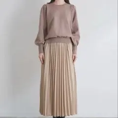 Visビス 異素材ドッキング　プリーツニット　ロングワンピース