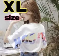 バックプリント 半袖 Ｔシャツ 白 ホワイト 新品 韓国 レディース 英字ロゴ