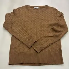 【BORNY】ブラウン ケーブルニットセーター 長袖 薄手