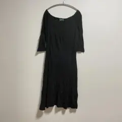 Ralph Lauren 黒 ひざ丈ワンピース 五分袖 七分袖 無地【Mサイズ】