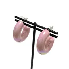 P134 アレルギー対応 ステンレス アクリル オーロラ ピンク フープ型ピアス