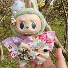 実物美品、17cmラブブ 、ぬい服の着物、薄いパープル