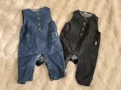 petit main デニムロンパース 双子