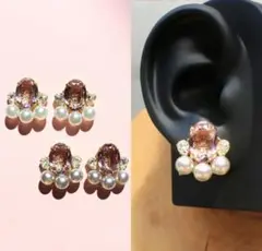 ライトアメジスト ヴィンテージスワロフスキー ゆめかわ パール ピアスイヤリング