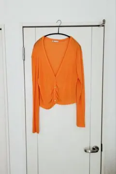 ザラ　オレンジ　さらさら　カーディガン　L 春夏
