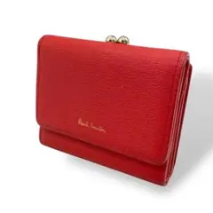 新品未使用　ポールスミス　二つ折り財布　がま口　マルチストライプ　レザー　赤