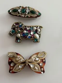 ビーズとストーンのバレッタ3点セット