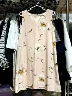 ROYAL PARTY★花柄ワンピ.バックzip.淡いベビーピンク.