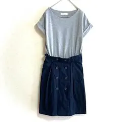 フリーズマート ワンピース(S)ドッキング 異素材 ダブルボタン 半袖 上品