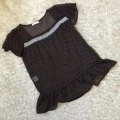 《 エニィスィス 》ドット柄 半袖 トップス フレンチスリーブ フリル ブラウン