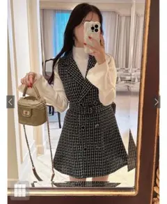 【匿名配送】GRL ベルト付きツイードミニワンピース[tg665]