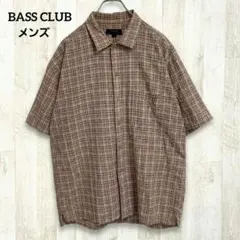 BASS CLUB 半袖シャツ L ベージュ チェック柄 シアサッカー生地 綿のサムネイル