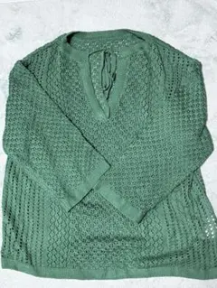 緑色 レース編み 長袖ニット