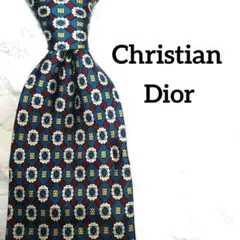 クリスチャンディオール 花柄 シルク ネクタイ ブルー系