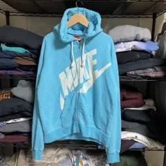 ナイキNIKEラリー フルジップ フーディー ロゴ パーカーL ライトブルー