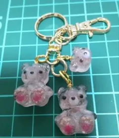 レジン✨ハンドメイド 天然石入り クマちゃんキーホルダー