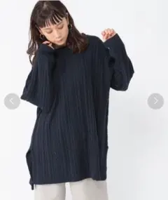 studio CLIP ７ゲージケーブルスリットチュニック　ネイビー