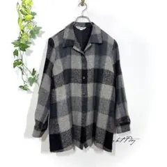 レディモード チェック柄 ウール混 ネルシャツ 厚手 トップス 紺 L 日本製