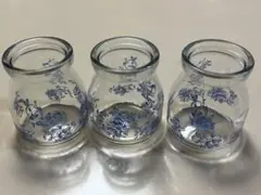 青い花柄ヨーグルトカップ 3個セット