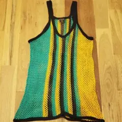 レゲエ 網シャツ タンクトップ ラスタカラー XL ジャマイカ 古着