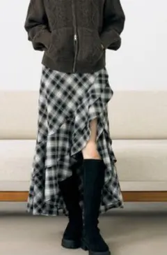 ※今期完売！新品★Heather イレヘムスリットフリルロングスカート黒系