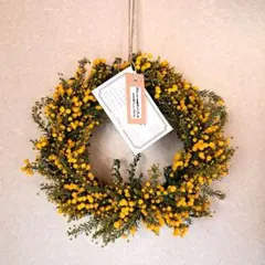 本日200円引き‼️ ドライフラワーの黄色いミモザのリース 直径約25cm