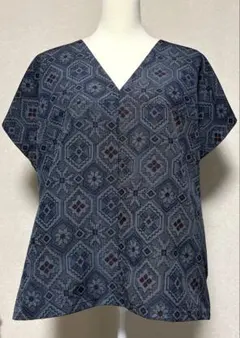 着物リメイク ダークブルーVネックチュニック