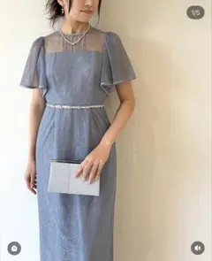 AIMER パーティードレス ブルー レース袖 小物セット - メルカリ
