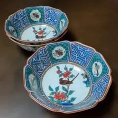 有田焼 金彩古伊万里 中鉢揃 5枚セット 膾皿 輪花鉢 深皿 色絵 染付