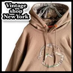 USA　古着パーカー　短丈　迷彩　リアルツリー　Y2K