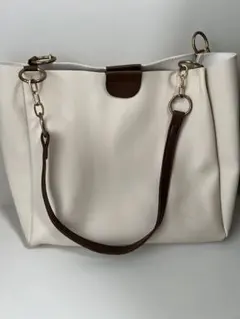 ホワイト 合成皮革 トートバッグ ショルダーバッグ A4 大容量 ベージュ