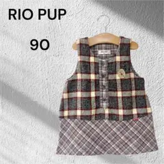 リオパップ チェック柄ノースリーブワンピース 子供服 女の子 上品 かわいいのサムネイル