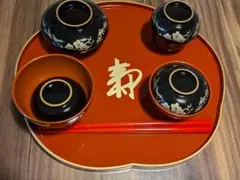 お食い初め 漆器セット　女の子 黒地金模様
