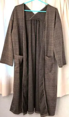 千鳥格子柄 ロングカーディガン