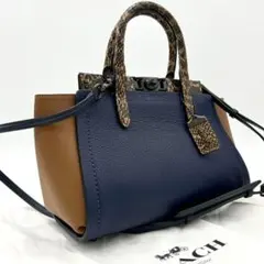 【極美品】コーチ トループ 2way ショルダーバッグ 濃紺 茶 パイソン柄