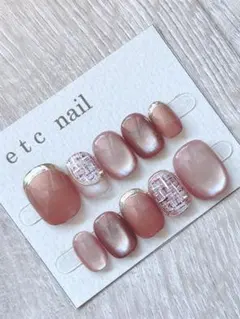 No.417ベリーショート　ネイルチップ　ピンク　ツイード　ミラーフレンチ　冬