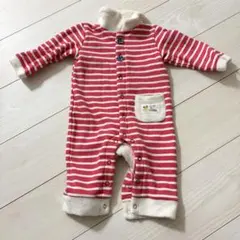 【80size】赤と白のストライプロンパース TREFIORI