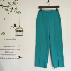 ショコラフィネ./綿麻混 センタープレスパンツ ウエストゴム ブルーグリーン F